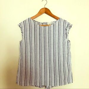Max Studio Striped Linen Button Back Blouse